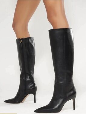 Schutz Mikki Up Casual Black Leather Knee High Tall Stiletto Boots Size 8.5 $298